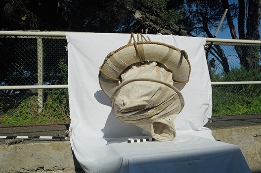 Shore to shipwreck rescue, survivor sits in canvas breeches and is hauled to shore via continuous line from shipwreck to shore.