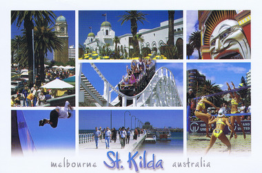 Postcard - St Kilda images - Luna Park, Pier, Seabaths, Sunday Market, Nucolorvue Australian National Souvenir Company 2006, 2006