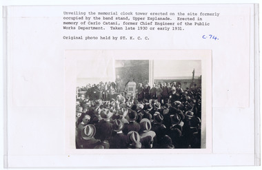 Photograph, Carlo Catani Memorial Clock Tower unveiling, c1930, c. 1930-1931