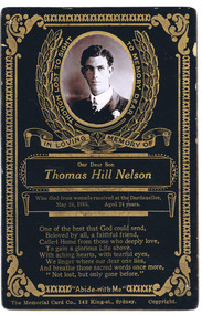 Card - Memorial Card, The Memorial Card Co, Thomas Hill Nelson Memorial Card, c. 1915