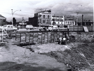Photograph, Excavation work at St Kilda Junction during reconstruction of  traffic lanes  28/3/1967, c.1967