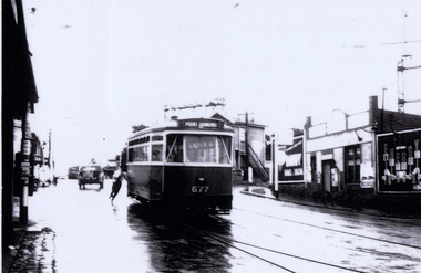 Photograph, Tram at Elsternwick Station level crossing, c. 1958