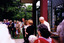A group of people outside a building.