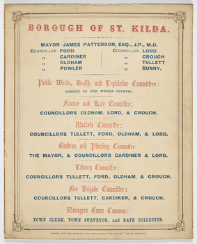 List of names of positions, committees and members surrounded by ornate gold border