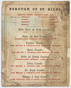 Poster - List of names - Mayor and Councillors, Borough of St Kilda, 1868-69