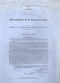 Certificate, Proclamation of St Kilda as a Town