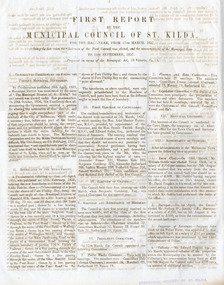 Administrative record - Report, First Report by the Municipal Council of St Kilda, 1857