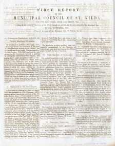 Document - Annual report, First Report by the Municipal Council of St Kilda, 1857