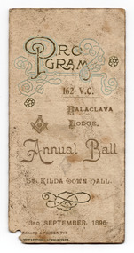 Ephemera - Dance card, Program 162 VC Balaclava Lodge Annual Ball, 1896