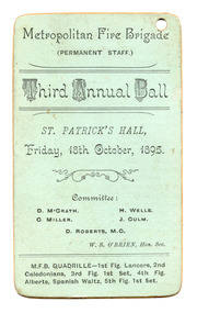 Ephemera - Dance card, Metropolitan Fire Brigade (Permanent Staff) Third Annual Ball