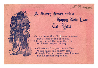 Card - Seasonal card, A Merry Xmas and a Happy New Year to You, 20th century
