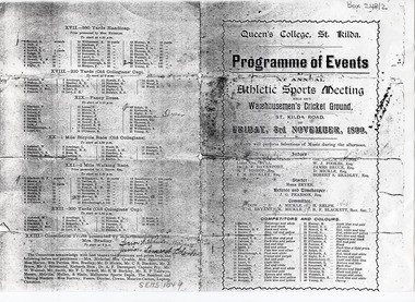 Programme - Sports event program, Program of Events at Annual Athletic Sports Meeting, 1899