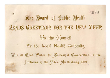 Ephemera - Seasonal card, The Board of Public Health Sends Greetings for the New Year, 1908/1909