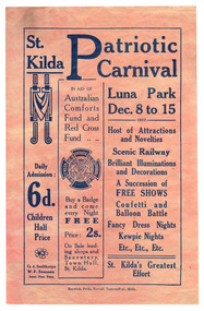 Ephemera - Flyer, St Kilda Patriotic Carnival Luna Park, 1917