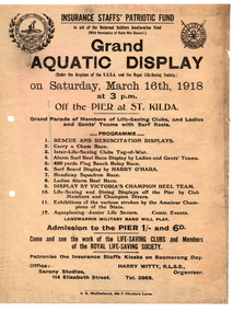 Ephemera - Flyer, Insurance Staffs' Patriotic Fund Grand Aquatic Display, 1918