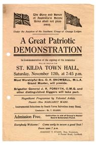 Ephemera - Flyer, A Great Patriotic Celebration, 1918