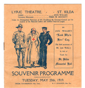 Ephemera - Concert program, Lyric Theatre Souvenir Programme, 1919