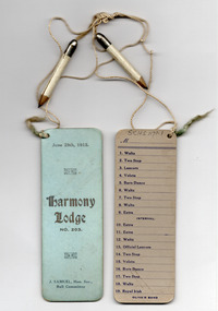 Ephemera - Dance card, Harmony Lodge No. 203, 1915