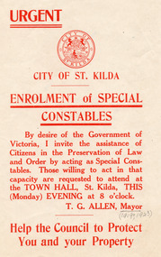 Ephemera - Flyer, Enrolment of Special Constables
