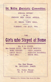 Ephemera - Concert program, The Girls who Stayed at Home, 1916