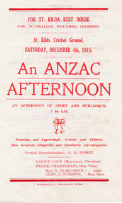 Ephemera - Special event program, An ANZAC Afternoon, 1915