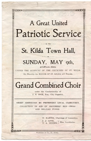 Ephemera - Program - religious service, A Great United Patriotic Service, 1915 (est)