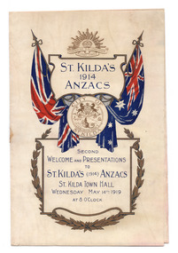 Ephemera - Special event program, Second Welcome and Presentations to St Kilda's (1914) ANZACS, 1919