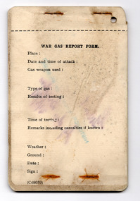 Administrative record - Forms, War Gas Report Form, c1915