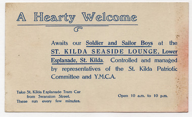 Ephemera - Advertisement, A Hearty Welcome, c1915