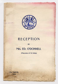 Ephemera - Concert program, Reception by Mrs Ed O'Donnell (Mayoress of St Kilda), 1914