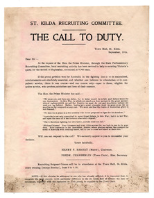 Administrative record - Letter, The Call to Duty, 1916