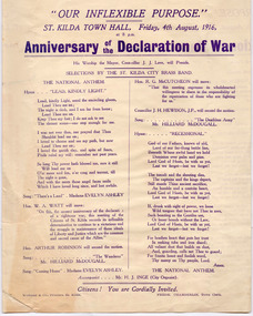 Ephemera - Flyer, Anniversary of the Declaration of War, 1916