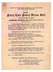 Ephemera - Flyer, Juvenile Fairy Tale Fancy Dress Ball, 1917