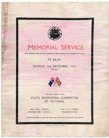 Ephemera - Special event program, Memorial Service for those who have fallen in the service of their country, 1917