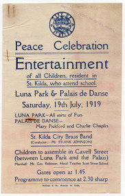 Ephemera - Flyer, Peace Celebration Entertainment, 1919