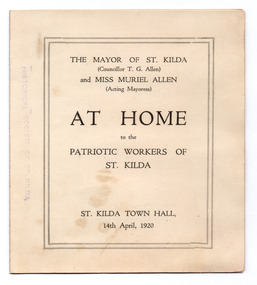 Ephemera - Program, At Home to the Patriotic Workers of St Kilda, 1920