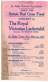 Ephemera - Flyer, Concert by The Royal Victorian Liedertafel, 1917