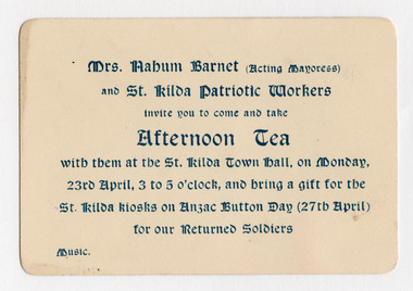 Ephemera - Invitation, Afternoon tea, 1917