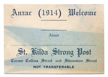 Ephemera - Card, St Kilda Strong Point, c1918