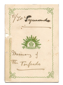 Ephemera - Card, Anniversary of the Opening of The Australasian Officers' Club, 1917