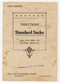 Booklet - Instructional booklet, Directions for Standard Socks for our Men on Active Service