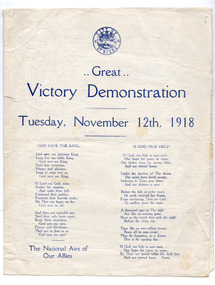 Ephemera - Special event program, Great Victory Demonstration, 1918