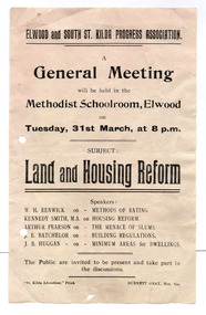 Ephemera - Flyer, Land and Housing Reform, c1920-1940