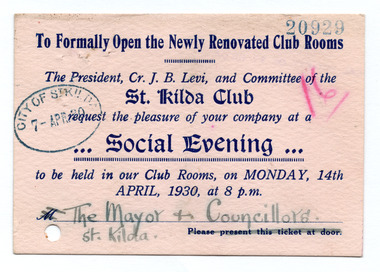 Ephemera - Invitation, Social Evening, 1930