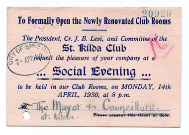 Ephemera - Invitation, Social Evening, 1930