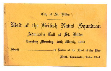 Ephemera - Ticket, Visit of the British Naval Squadron, 1924