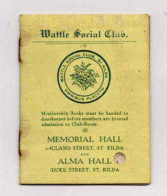 Ephemera - Booklet, Wattle Social Club, Early 20th century