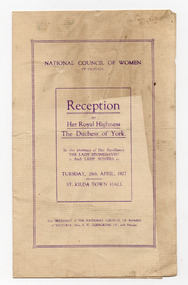 Ephemera - Special event program, Reception to Her Royal Highness The Duchess of York