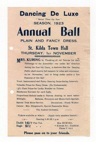 Ephemera - Flyer, Annual Ball Plain and Fancy Dress, 1923