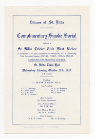 Ephemera - Special event program, Complementary Smoke Social, 1927